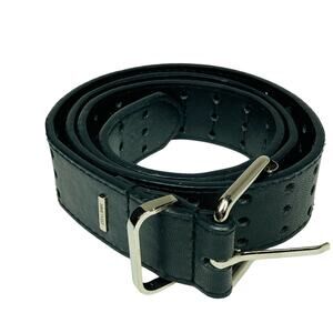 Nine West Belt Black Faux Leather Silver Hardware Triple Perforated Size M